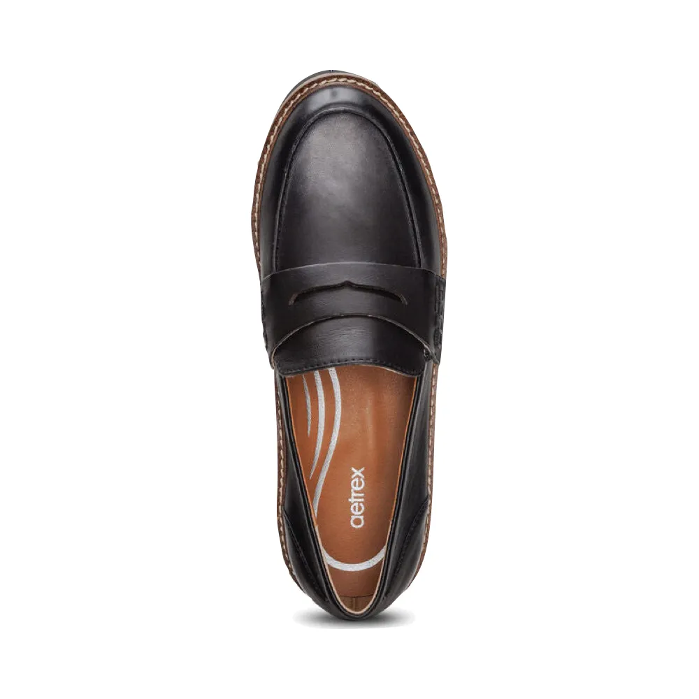 Aetrex Mocassin en cuir Collette pour femme en noir