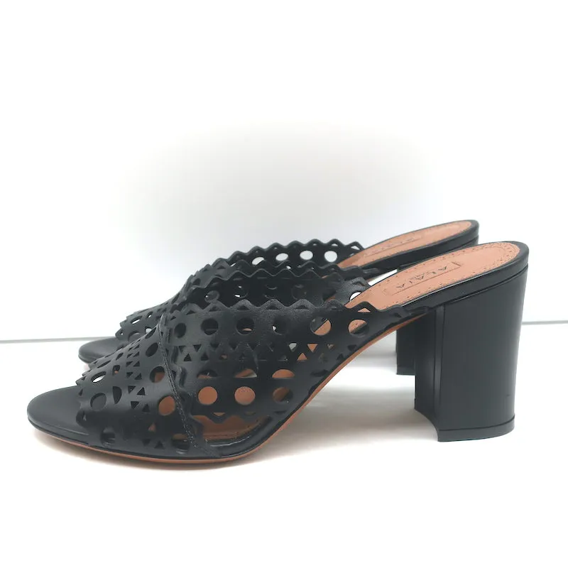 Alaia Mules en Cuir à Découpe Laser Noir Taille 39 Talons Ouverts