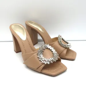 Mules à talons hauts Alexandre Birman en cuir nude taille 37.5 avec embellissements cristaux