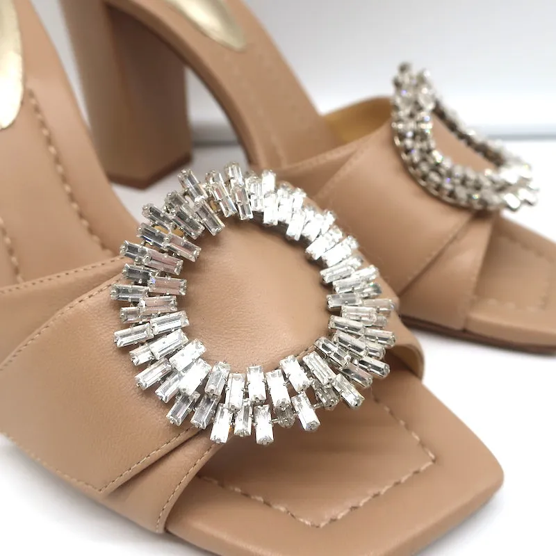 Mules à talons hauts Alexandre Birman en cuir nude taille 37.5 avec embellissements cristaux