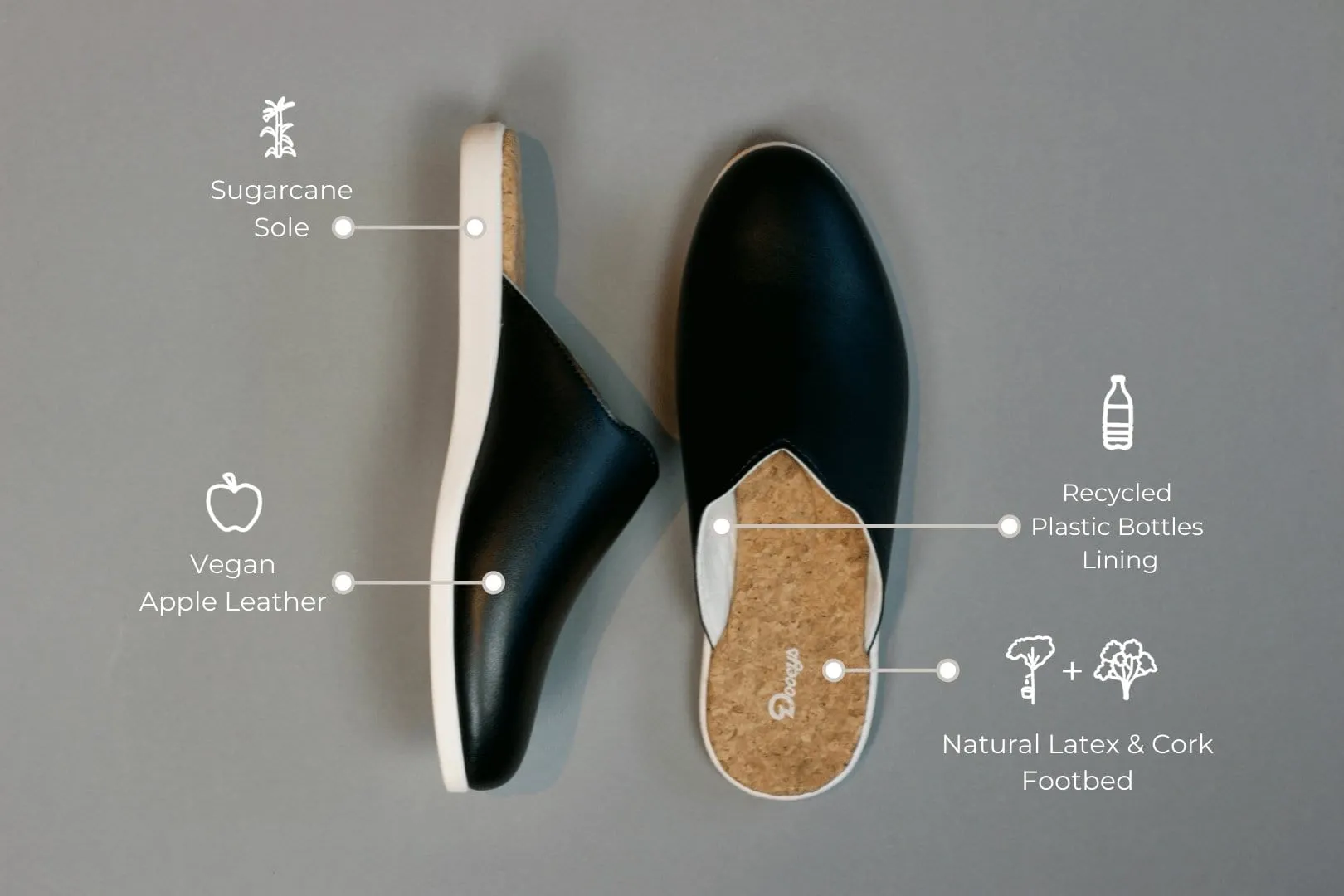 Apple Leather Vegan House Mules | Noir