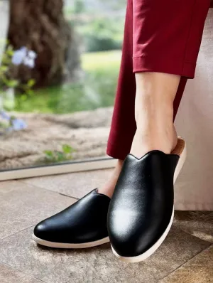 Apple Leather Vegan House Mules | Noir