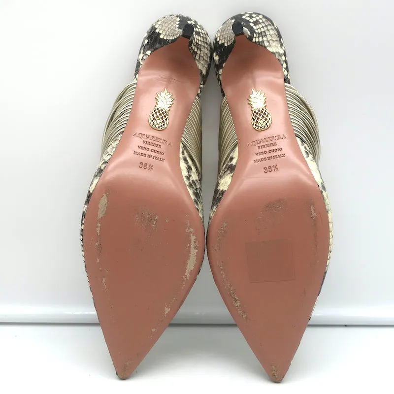 Aquazzura Rendez Vous Mules à petit talon en peau de serpent et cuir métallisé Taille 38.5