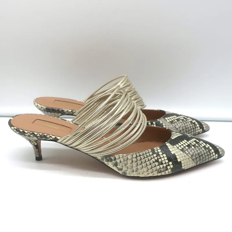 Aquazzura Rendez Vous Mules à petit talon en peau de serpent et cuir métallisé Taille 38.5