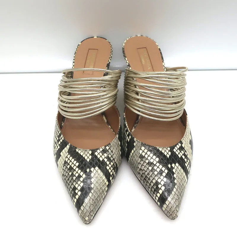 Aquazzura Rendez Vous Mules à petit talon en peau de serpent et cuir métallisé Taille 38.5