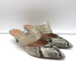 Aquazzura Rendez Vous Mules à petit talon en peau de serpent et cuir métallisé Taille 38.5