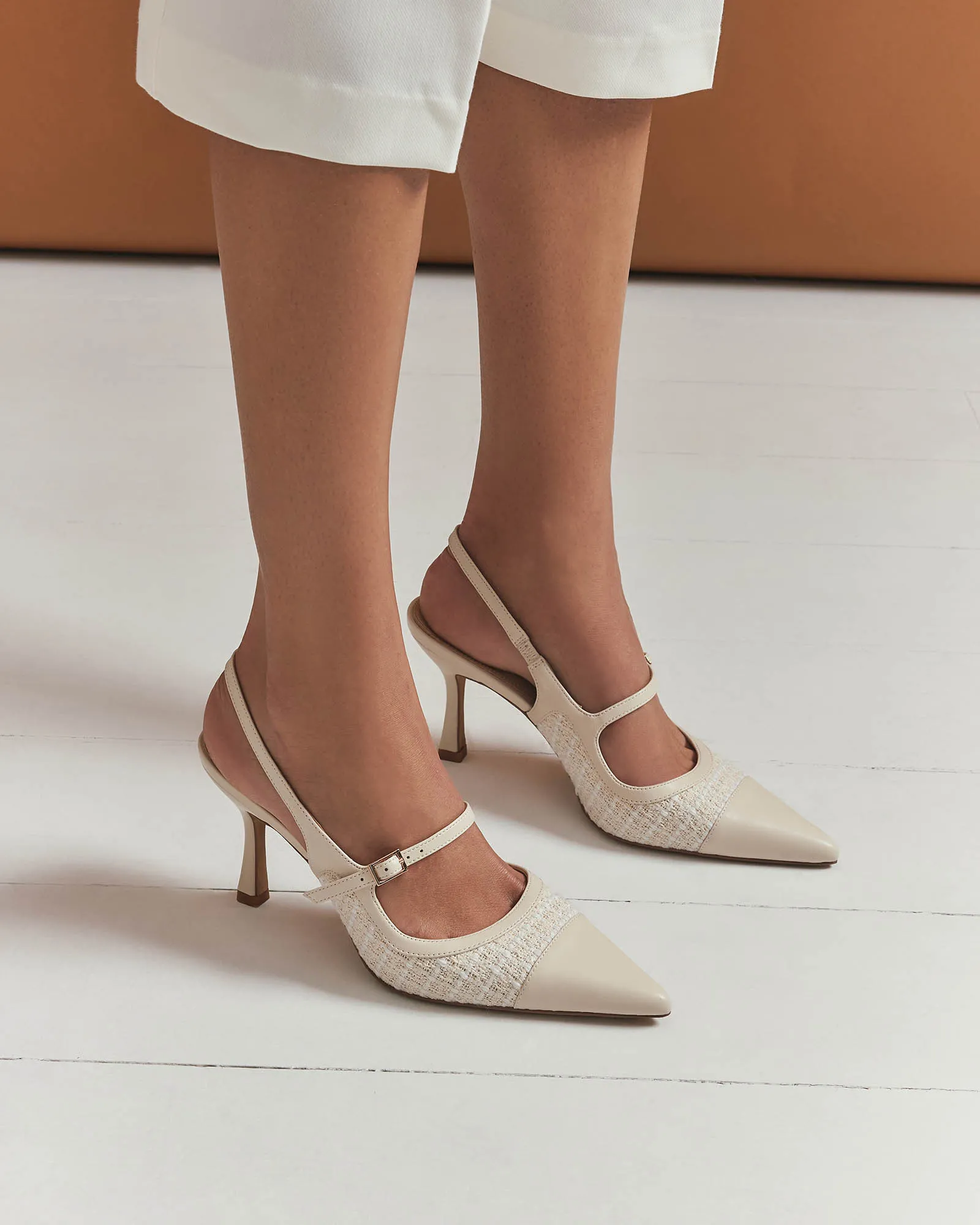 ESCARPINS ASCOT À TALONS HAUTS EN TWEED OFF-WHITE