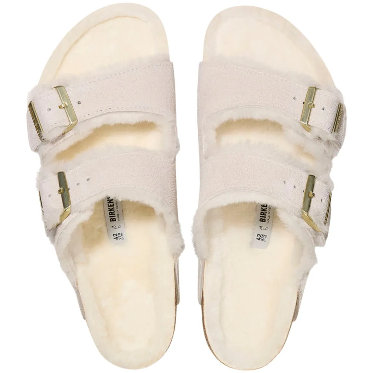 Birkenstock Femme Arizona en daim blanc antique doublé en shearling