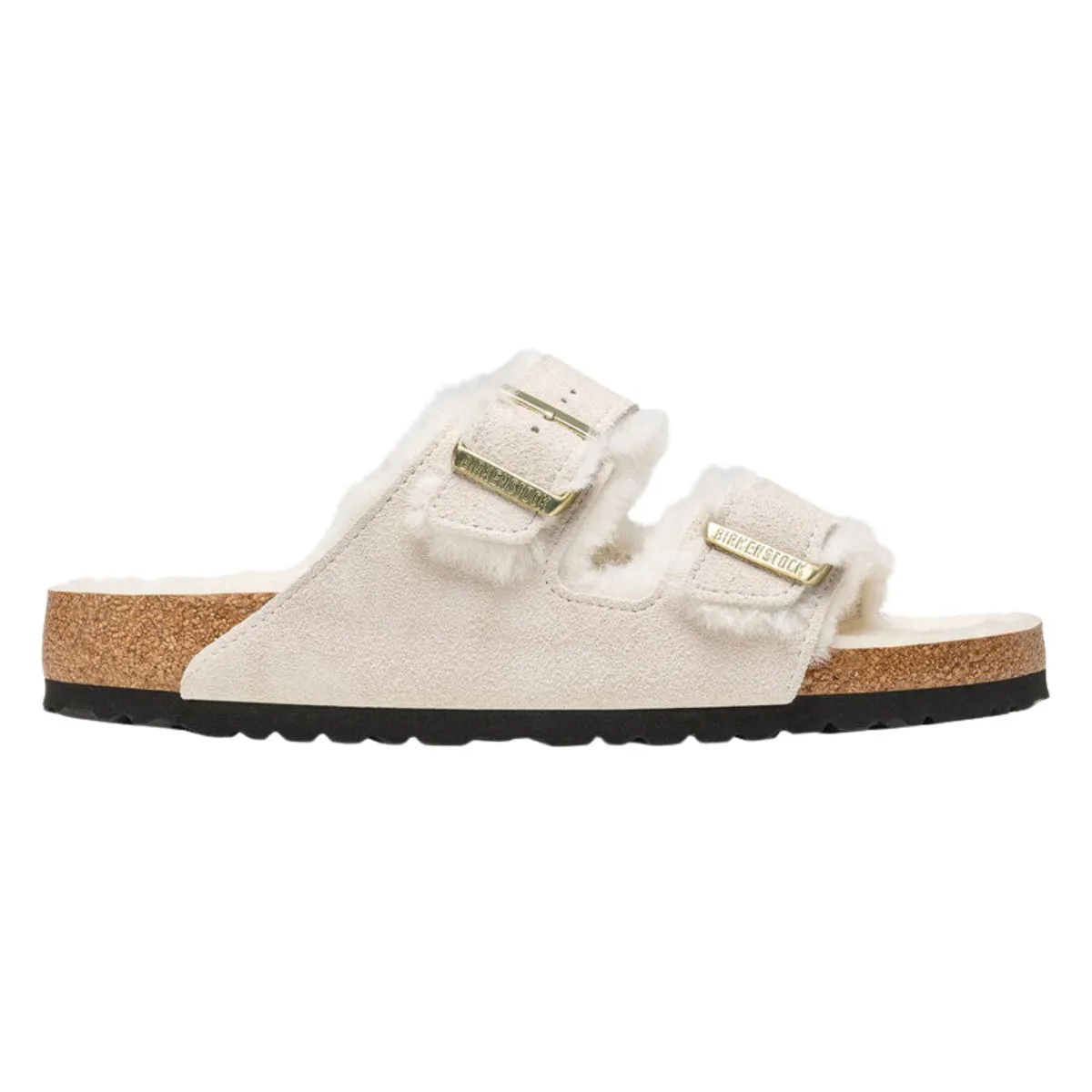 Birkenstock Femme Arizona en daim blanc antique doublé en shearling