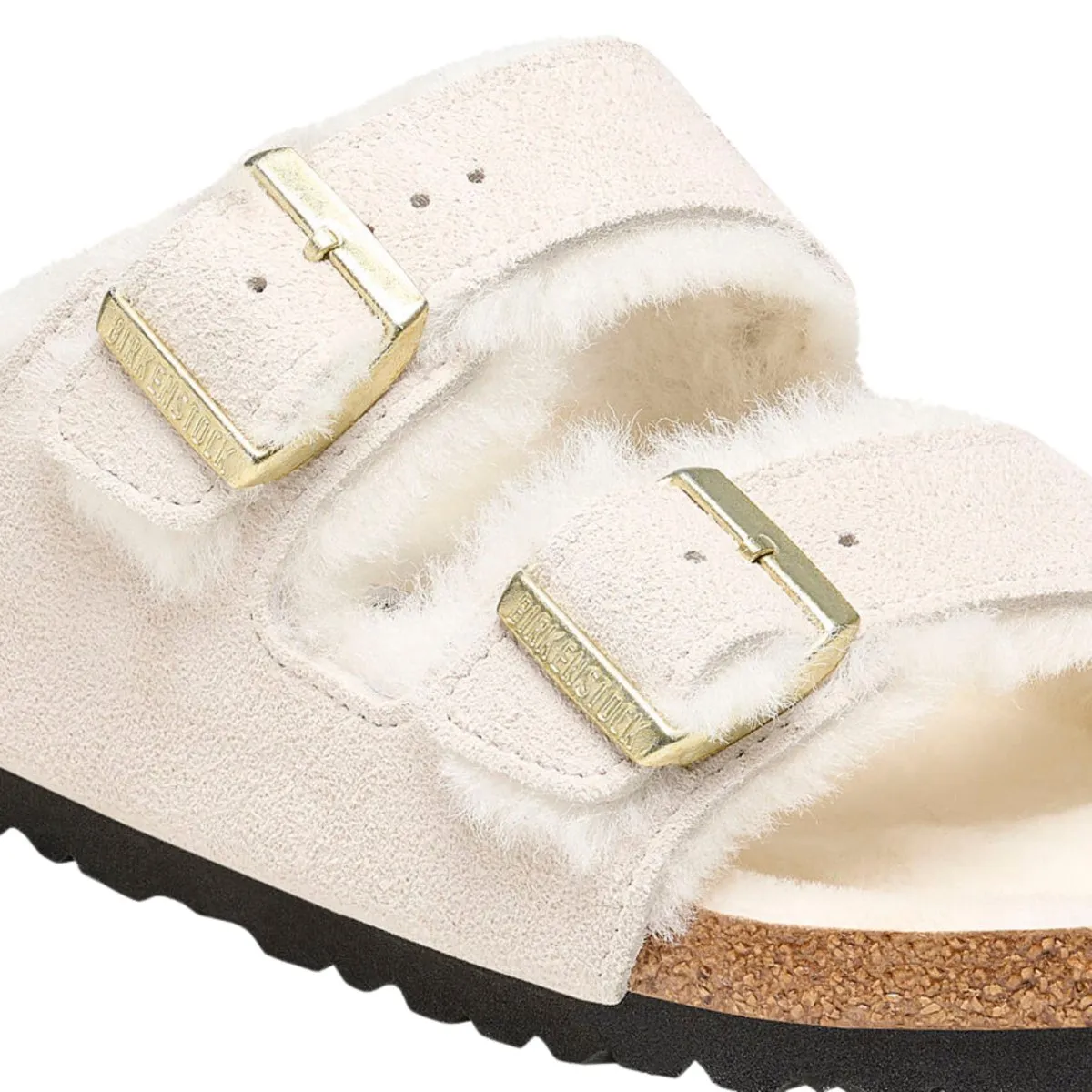 Birkenstock Femme Arizona en daim blanc antique doublé en shearling