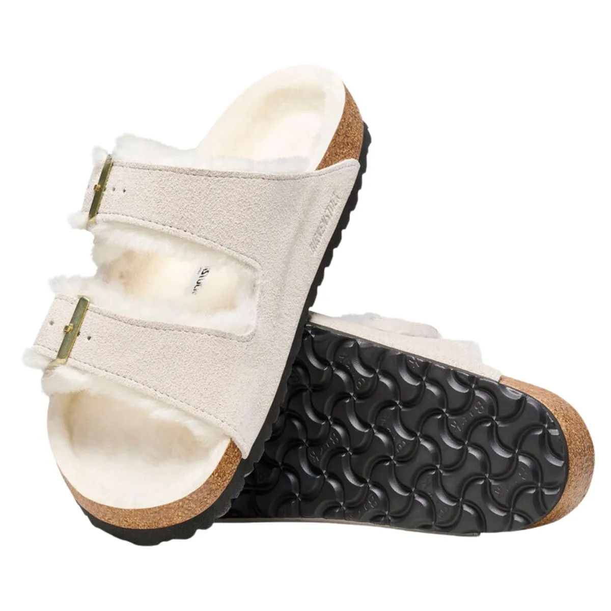 Birkenstock Femme Arizona en daim blanc antique doublé en shearling
