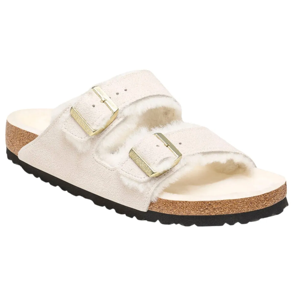 Birkenstock Femme Arizona en daim blanc antique doublé en shearling