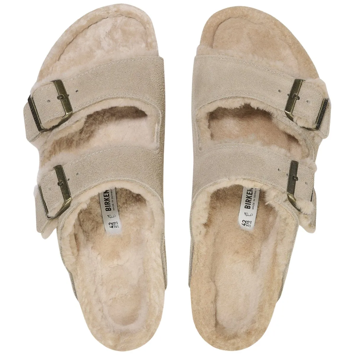 Birkenstock Femme Arizona en daim suédé taupe avec doublure en peau de mouton