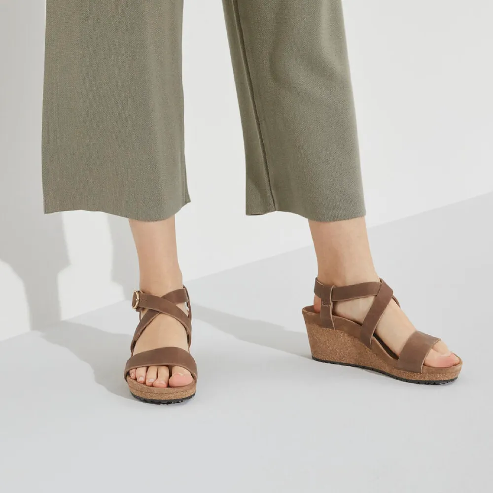 Birkenstock Sandales à plateforme Sibyl en nubuck huilé pour femme - Cognac