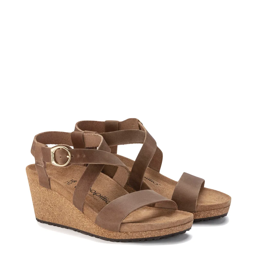 Birkenstock Sandales à plateforme Sibyl en nubuck huilé pour femme - Cognac