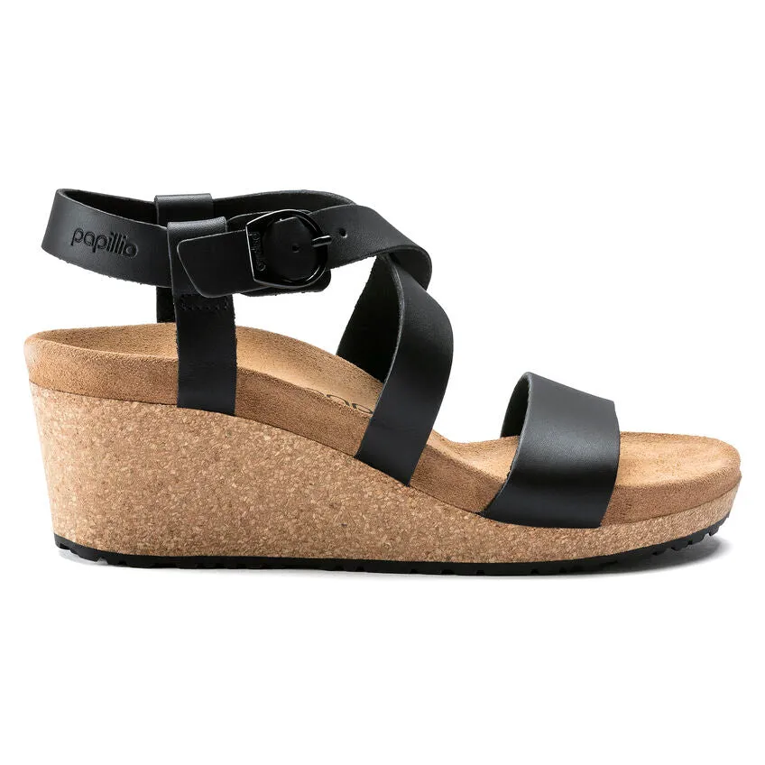 Birkenstock Femme Sibyl Sandale à Plateforme en Cuir Lisse Noir