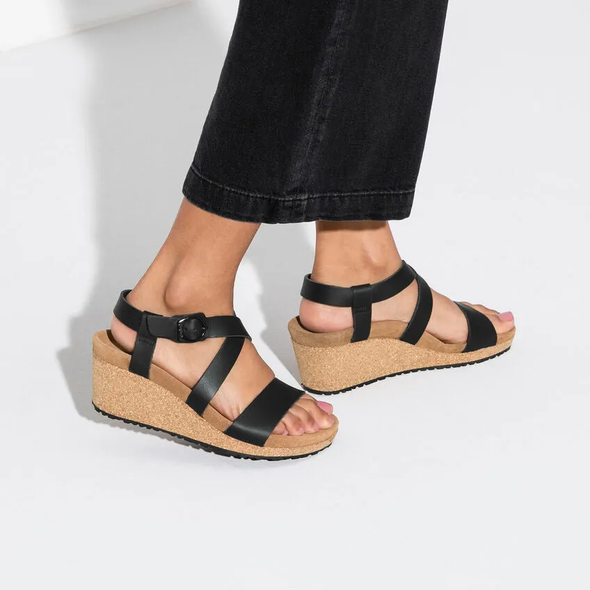 Birkenstock Femme Sibyl Sandale à Plateforme en Cuir Lisse Noir