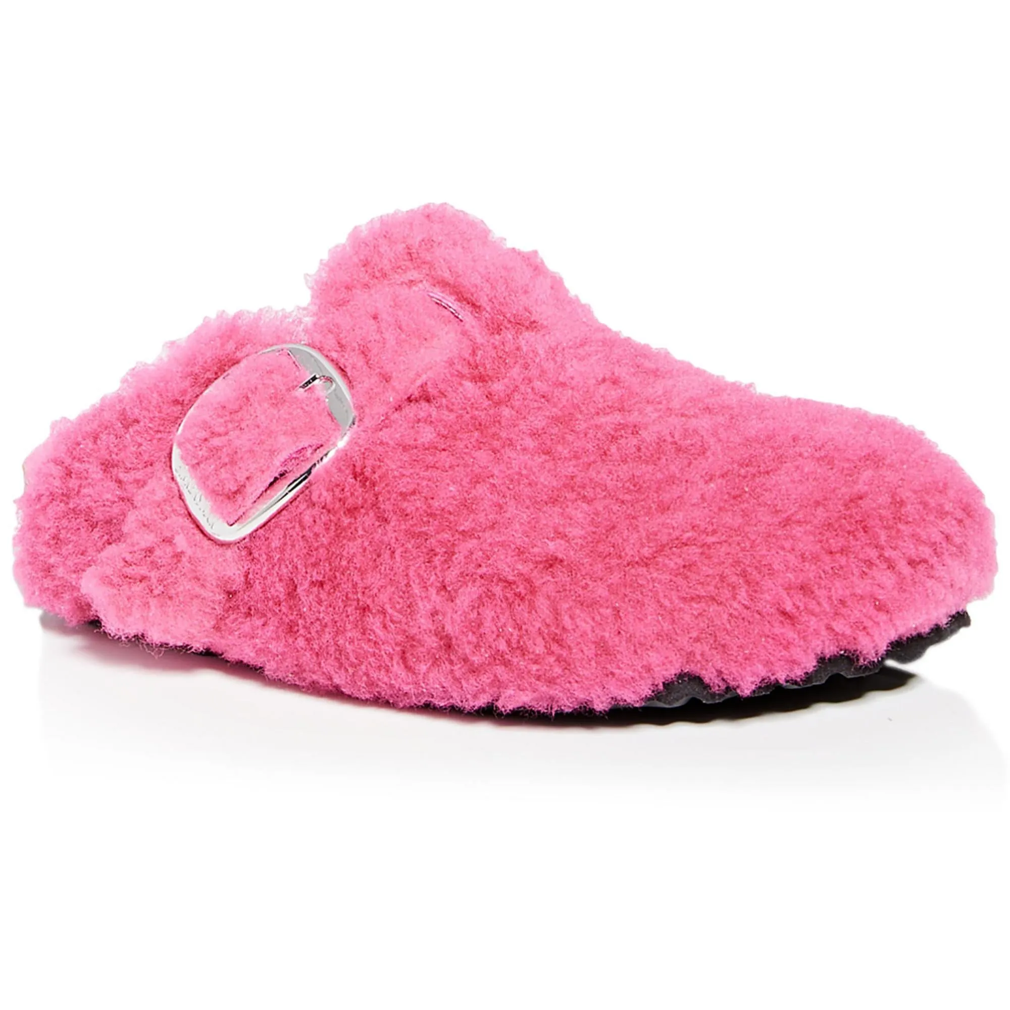 Mules Boston à grande boucle pour femmes en fausse fourrure à enfiler