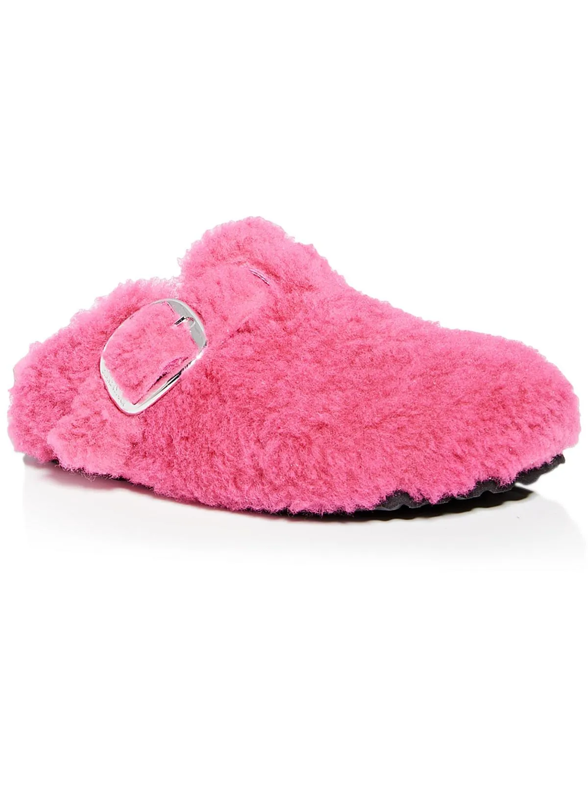 Mules Boston à grande boucle pour femmes en fausse fourrure à enfiler