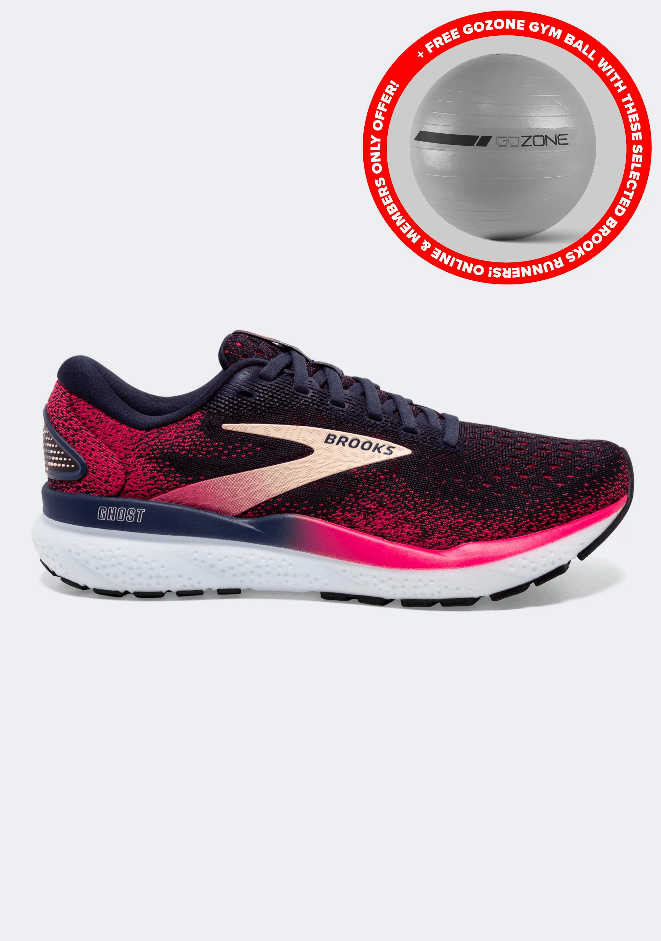 Brooks Women's Ghost 16 avec Ballon de Gym GoZone OFFERT