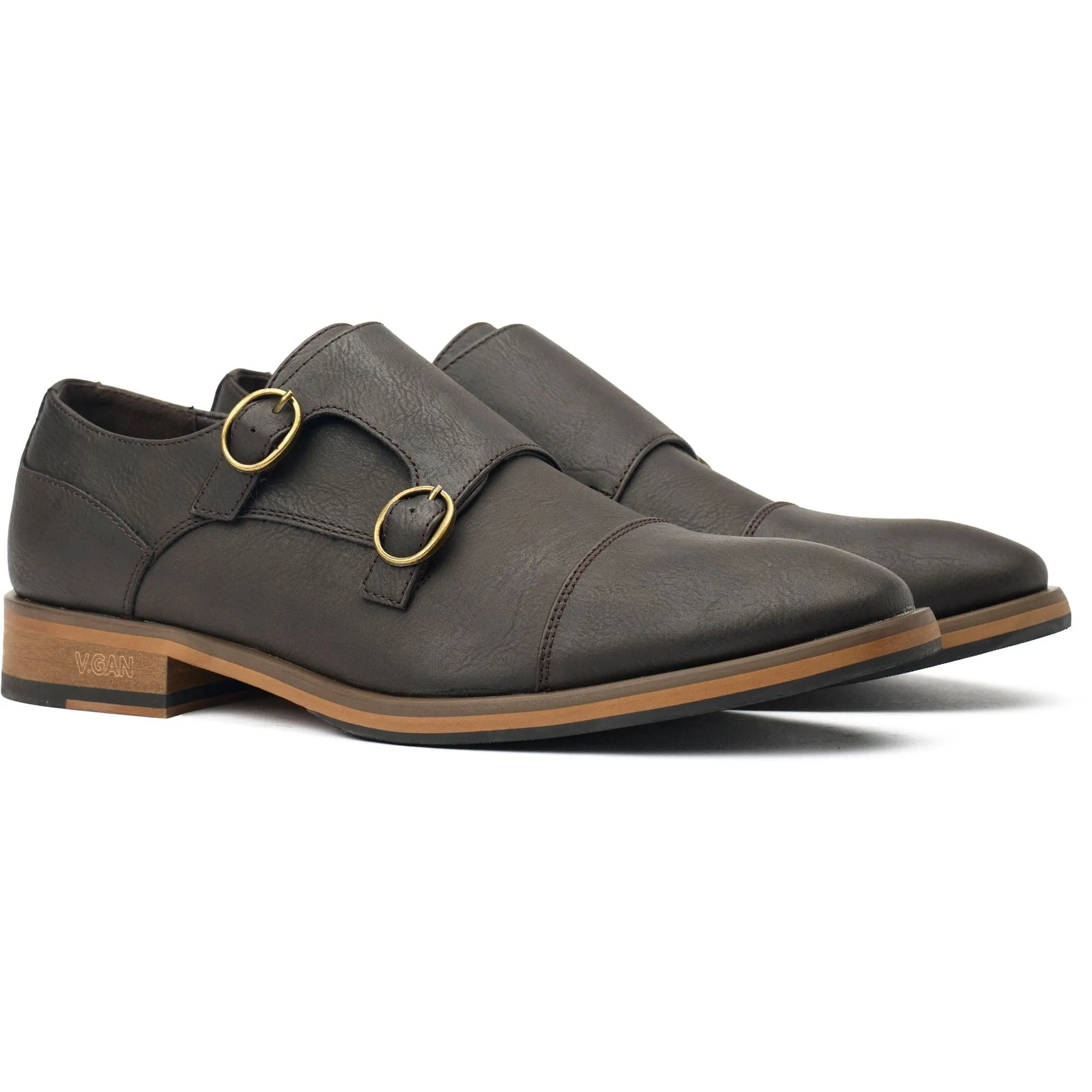 Chervil 2 Chaussures Monk en Simili-Cuir Vegan pour Homme | Marron