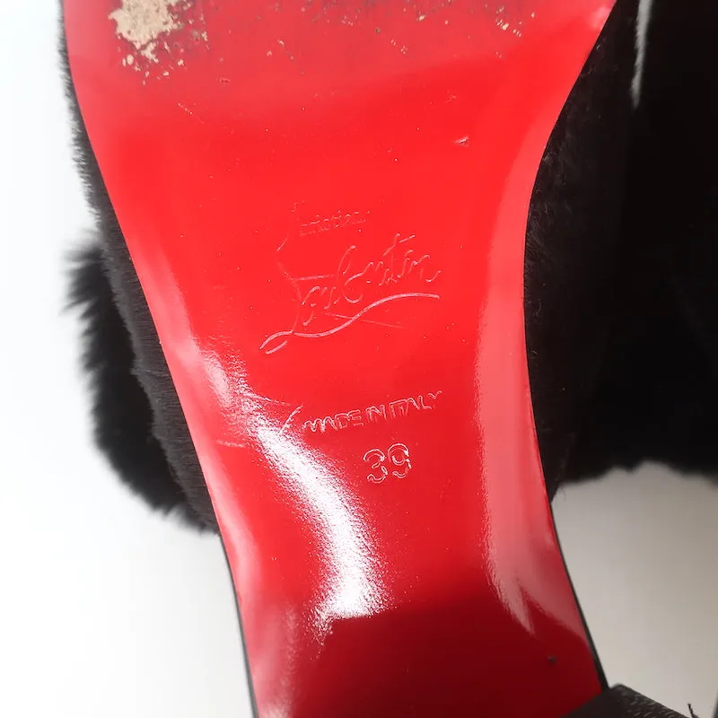 Christian Louboutin Boudiva Mules en Poil de Poney Noir avec Garniture en Fourrure de Lapin Taille 39