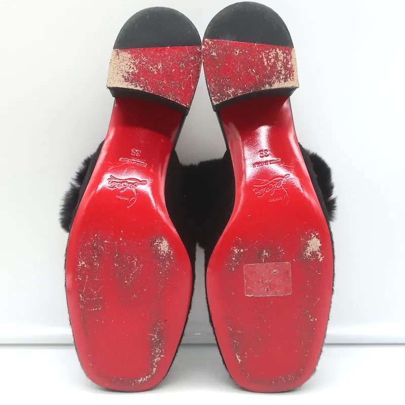 Christian Louboutin Boudiva Mules en Poil de Poney Noir avec Garniture en Fourrure de Lapin Taille 39