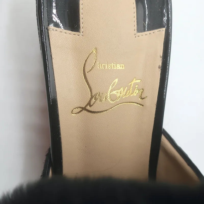 Christian Louboutin Boudiva Mules en Poil de Poney Noir avec Garniture en Fourrure de Lapin Taille 39