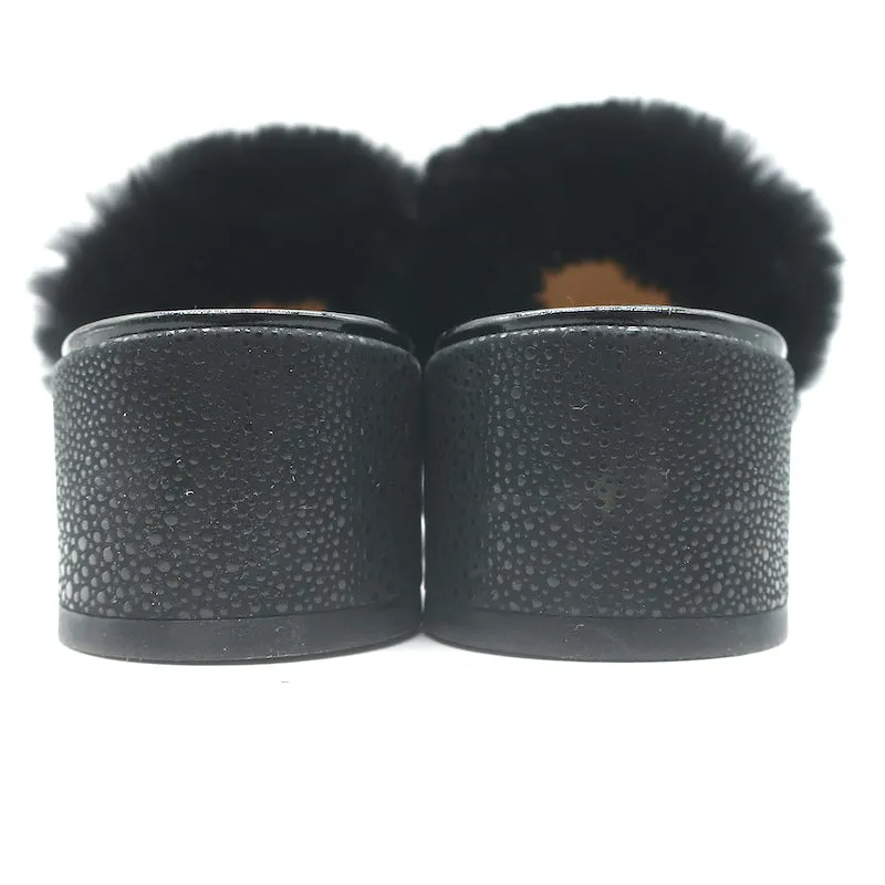 Christian Louboutin Boudiva Mules en Poil de Poney Noir avec Garniture en Fourrure de Lapin Taille 39