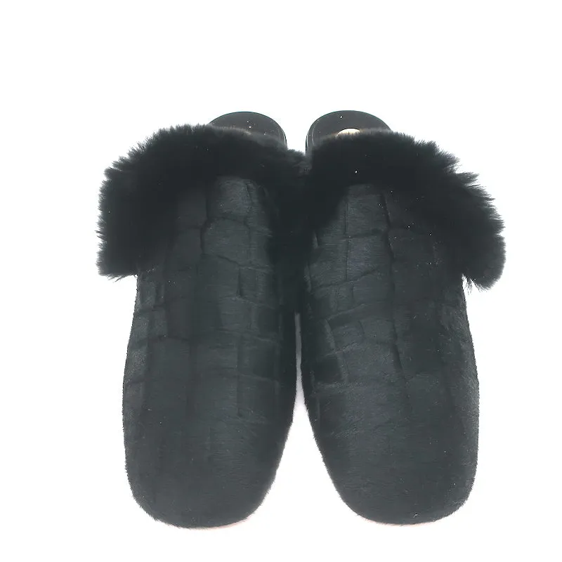 Christian Louboutin Boudiva Mules en Poil de Poney Noir avec Garniture en Fourrure de Lapin Taille 39