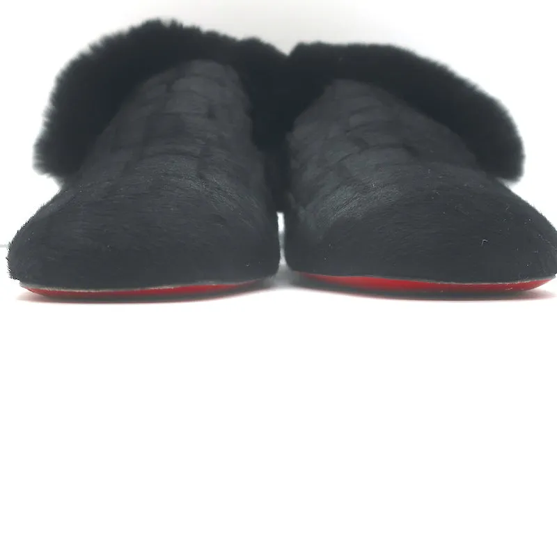 Christian Louboutin Boudiva Mules en Poil de Poney Noir avec Garniture en Fourrure de Lapin Taille 39