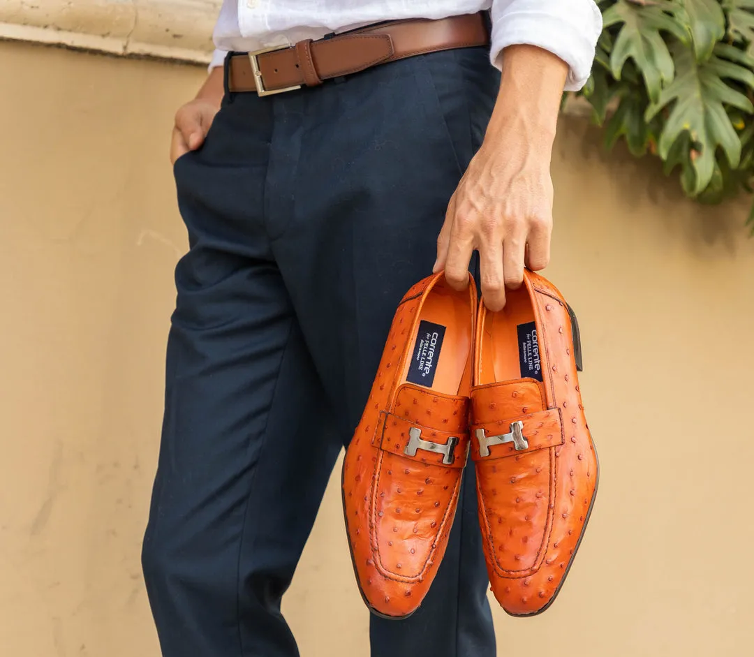 Corrente 5760 Mocassin à enfiler en plume d'autruche - Orange