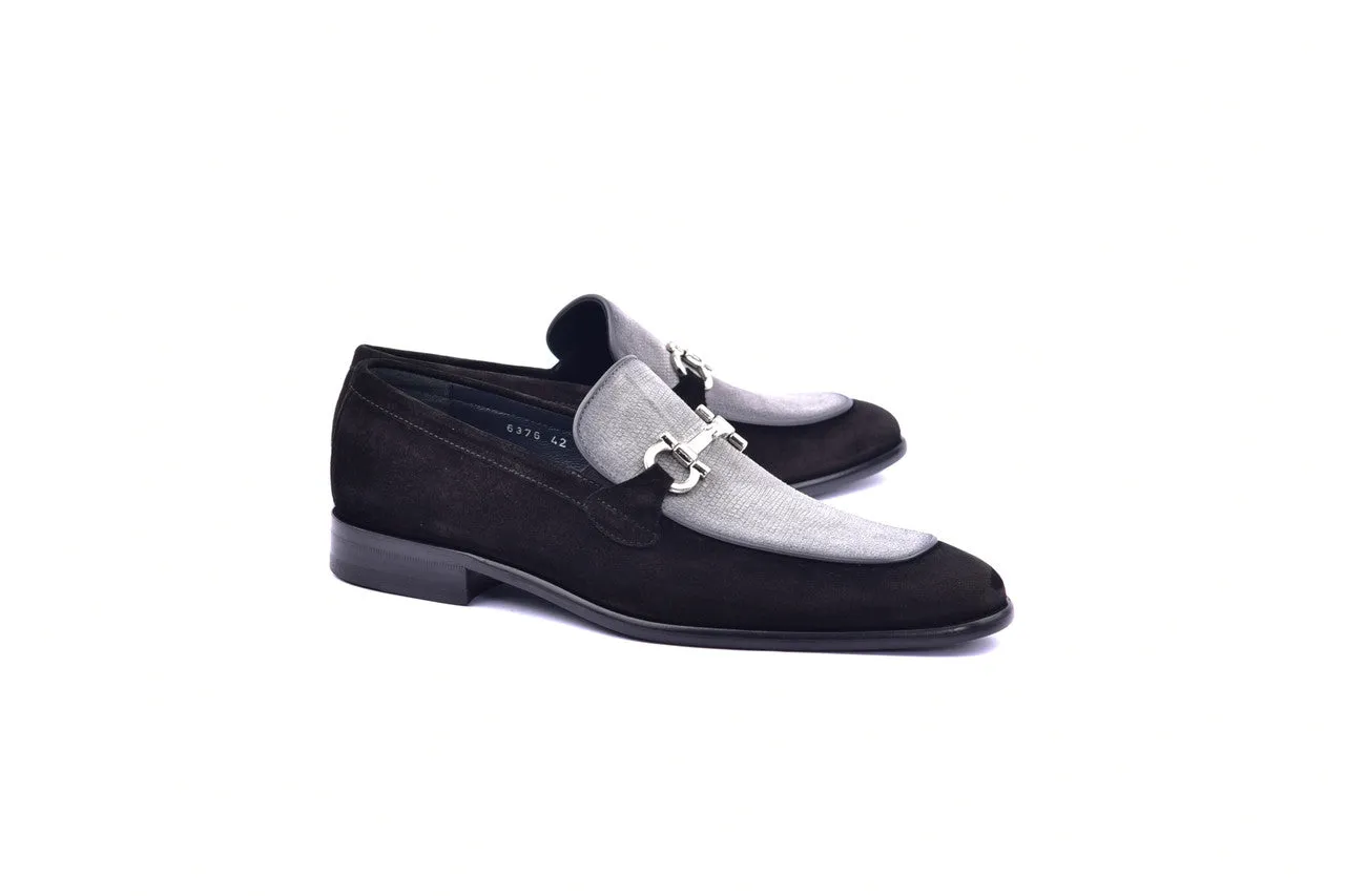 Corrente 6376 Mocassin à boucle en daim - Noir