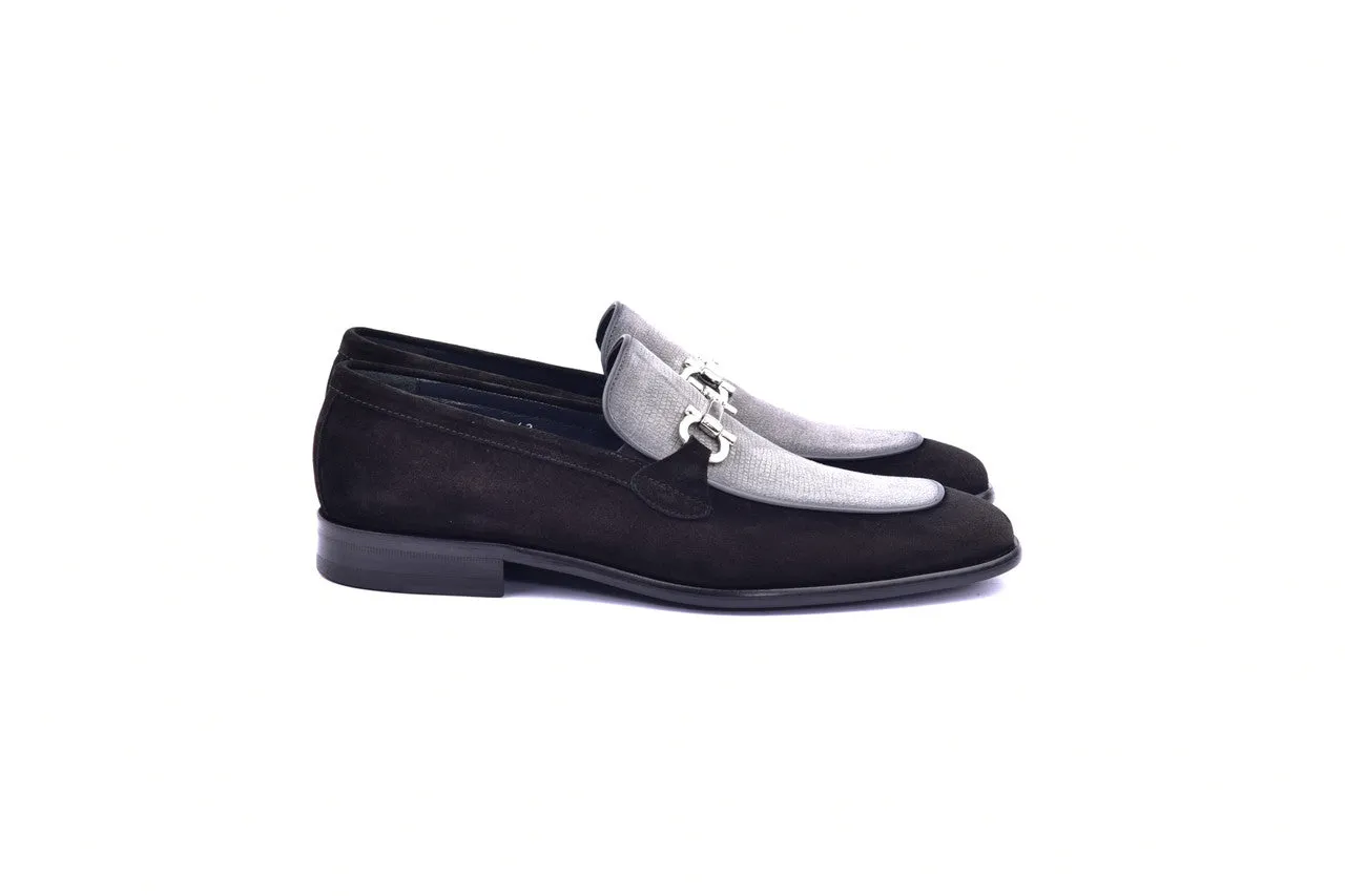 Corrente 6376 Mocassin à boucle en daim - Noir