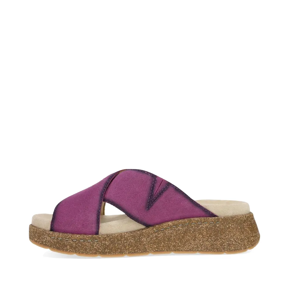 Sandale plateforme à glissière en daim brun violacé Bridget pour femmes de Dansko