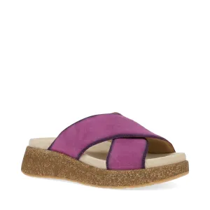 Sandale plateforme à glissière en daim brun violacé Bridget pour femmes de Dansko