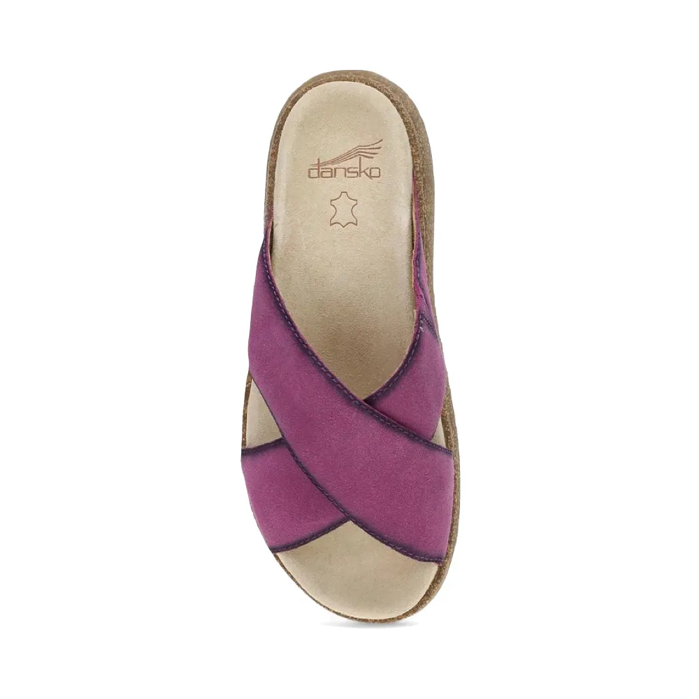 Sandale plateforme à glissière en daim brun violacé Bridget pour femmes de Dansko