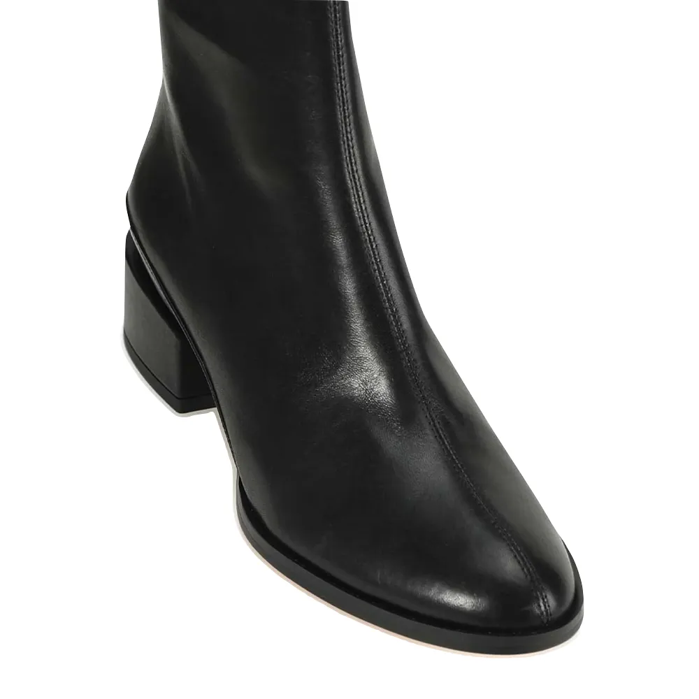 EOS Chaussures Bottes Femme en Cuir Moulé avec Fermeture Éclair à l'Arrière en Noir