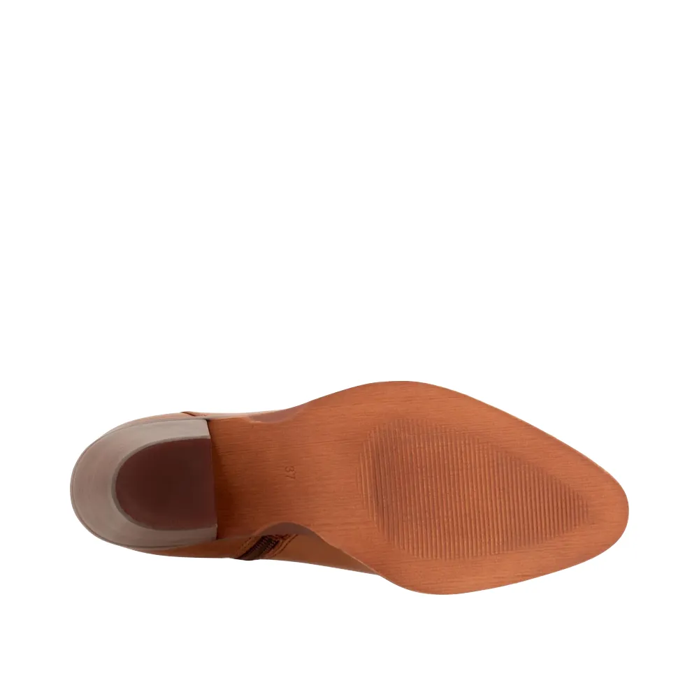 EOS Footwear Bottes à Talons pour Femmes Ellie en Cuir avec Fermeture Éclair Latérale en Brandy
