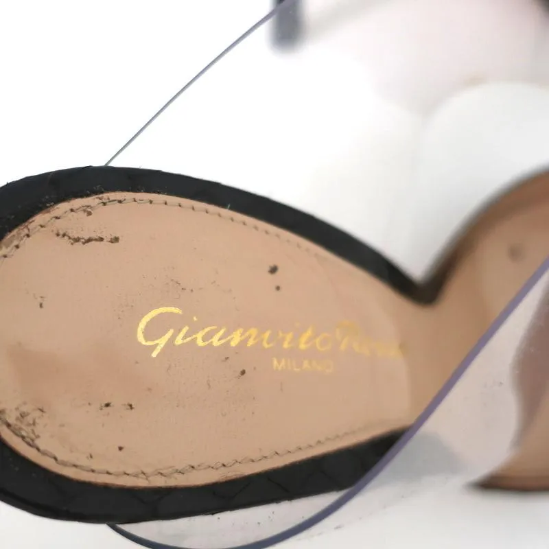 Gianvito Rossi Mules Virtua en Python Noir & PVC Transparent Taille 36.5 Talons Aiguille