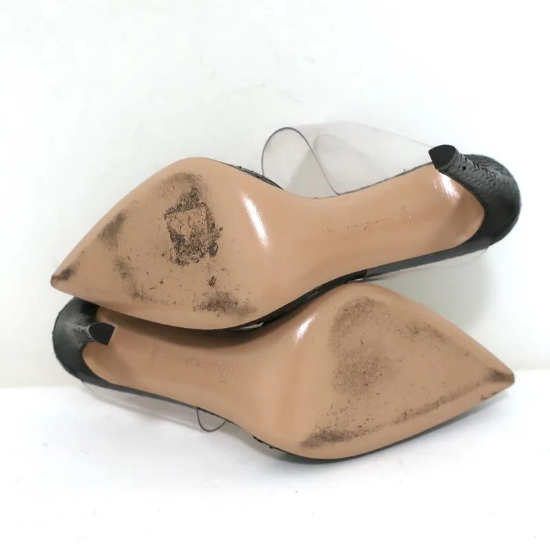 Gianvito Rossi Mules Virtua en Python Noir & PVC Transparent Taille 36.5 Talons Aiguille