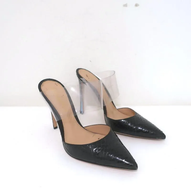 Gianvito Rossi Mules Virtua en Python Noir & PVC Transparent Taille 36.5 Talons Aiguille