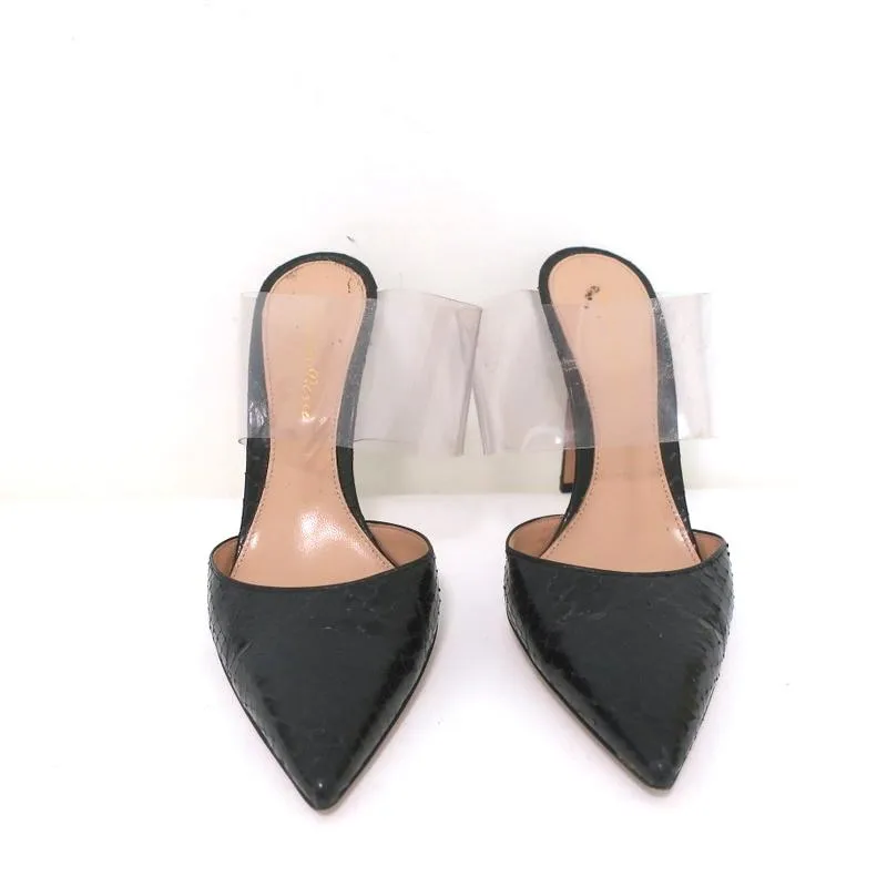 Gianvito Rossi Mules Virtua en Python Noir & PVC Transparent Taille 36.5 Talons Aiguille