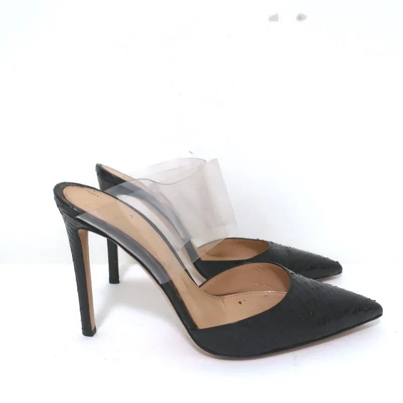 Gianvito Rossi Mules Virtua en Python Noir & PVC Transparent Taille 36.5 Talons Aiguille
