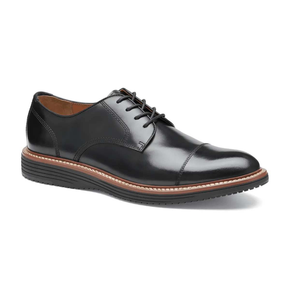 Johnston & Murphy Hommes Upton Chaussures de ville bout rond en cuir pleine fleur noir