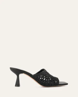 SANDALES JORDYN À TALON MOYEN NOIR TEXTILE