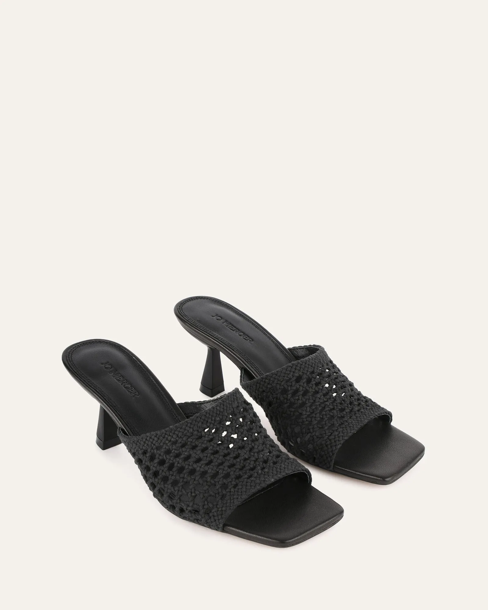 SANDALES JORDYN À TALON MOYEN NOIR TEXTILE