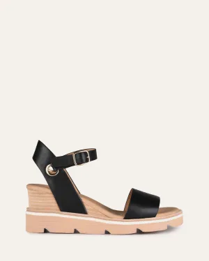 SANDALES KATIE À TALON MOYEN ET SEMELLE COMPENSÉE EN CUIR NOIR
