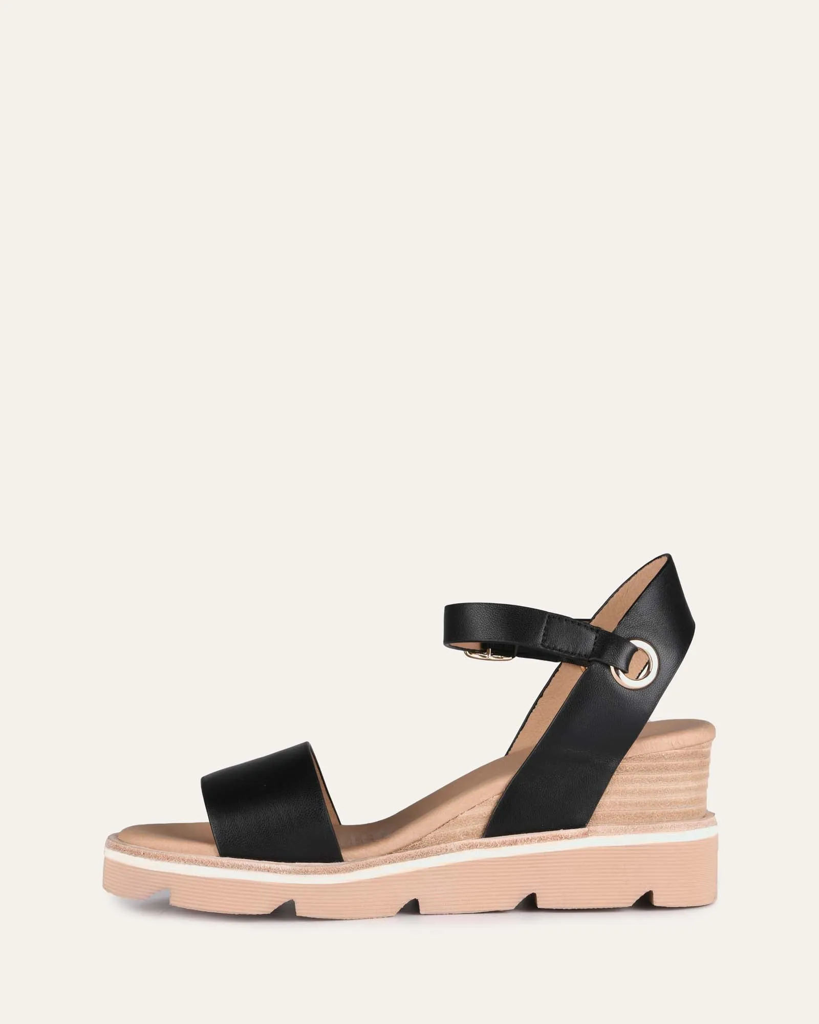 SANDALES KATIE À TALON MOYEN ET SEMELLE COMPENSÉE EN CUIR NOIR