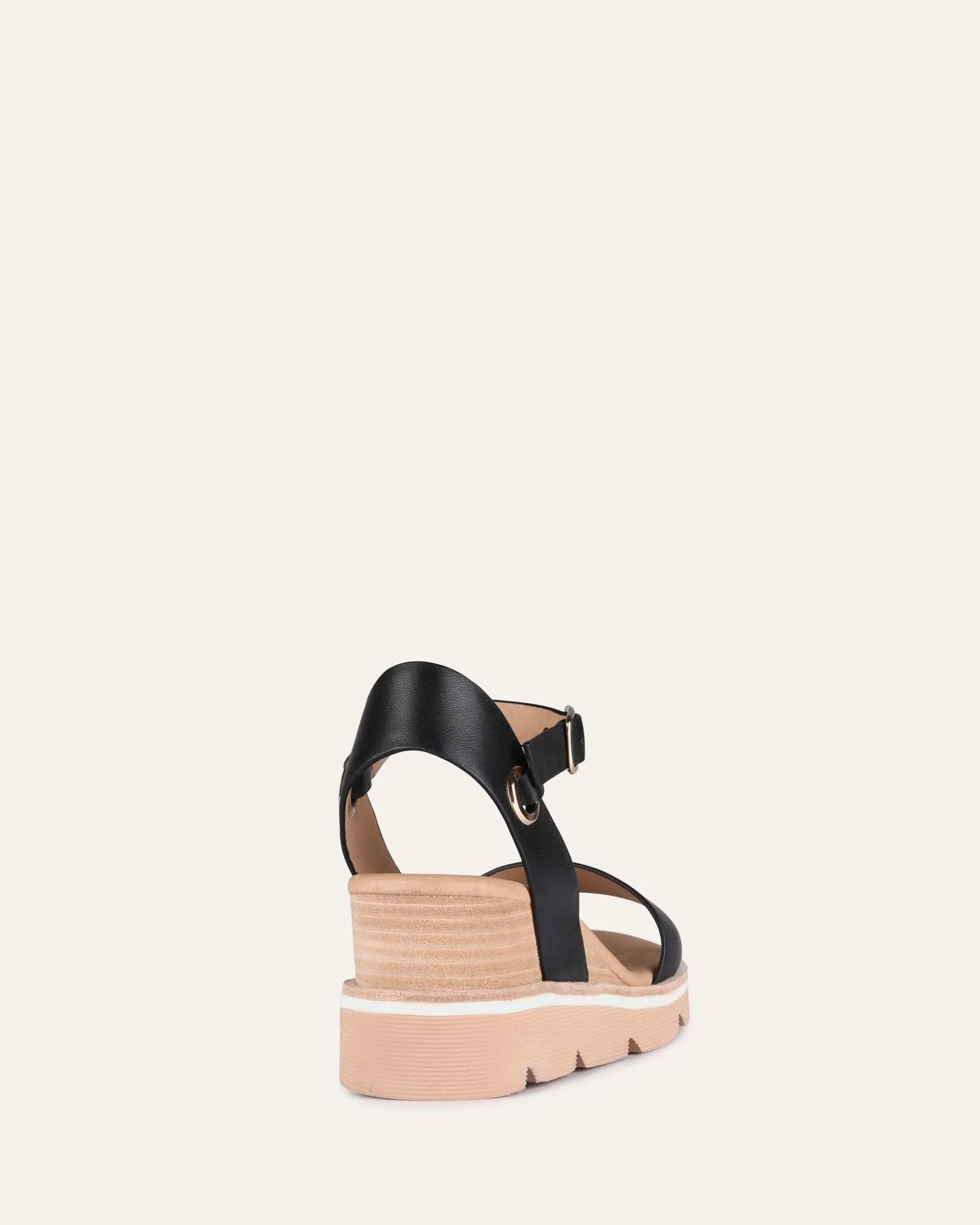SANDALES KATIE À TALON MOYEN ET SEMELLE COMPENSÉE EN CUIR NOIR